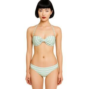 The Bikini Lab Striped Bow Bandeau Bikini Mint NWT Retro Look
